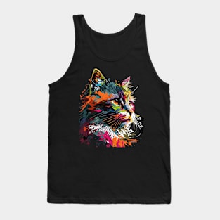 Colorful Art Cat Gift Retro Vintage Funny Cat Tank Top